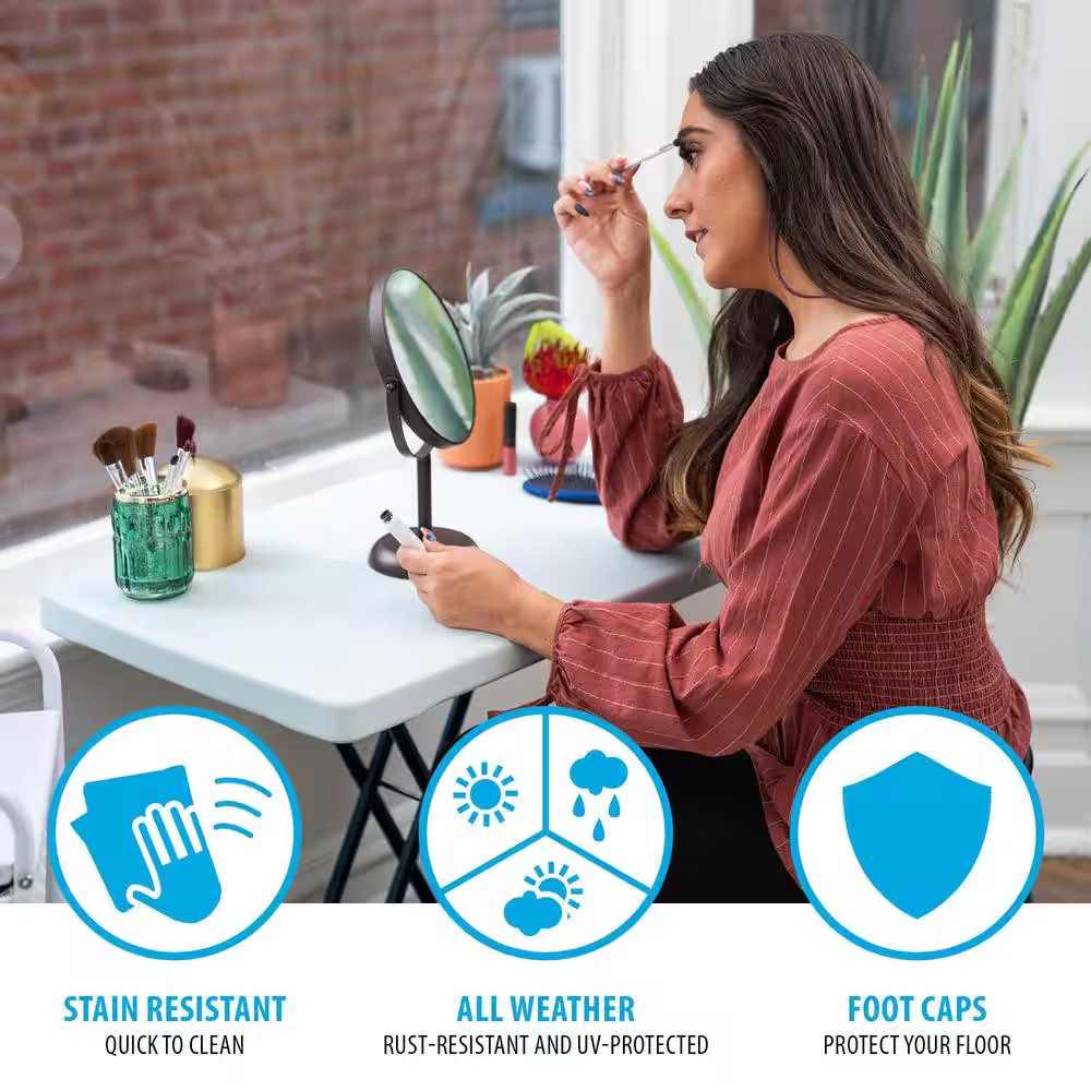 30 In. White Plastic Adjustable Height Folding Utility Table