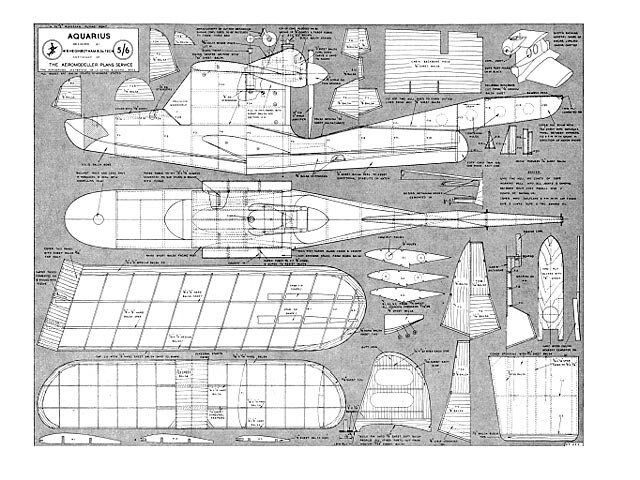 Aquarius FF 2cc 52" Wingspan RC Model Airplane Printed Plans & Templates