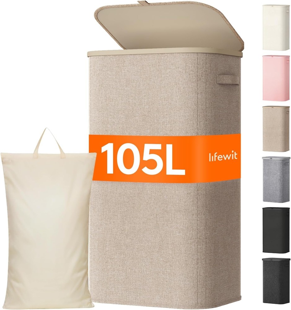 105L Laundry Basket with Lid Large Laundry Hamper with Handles