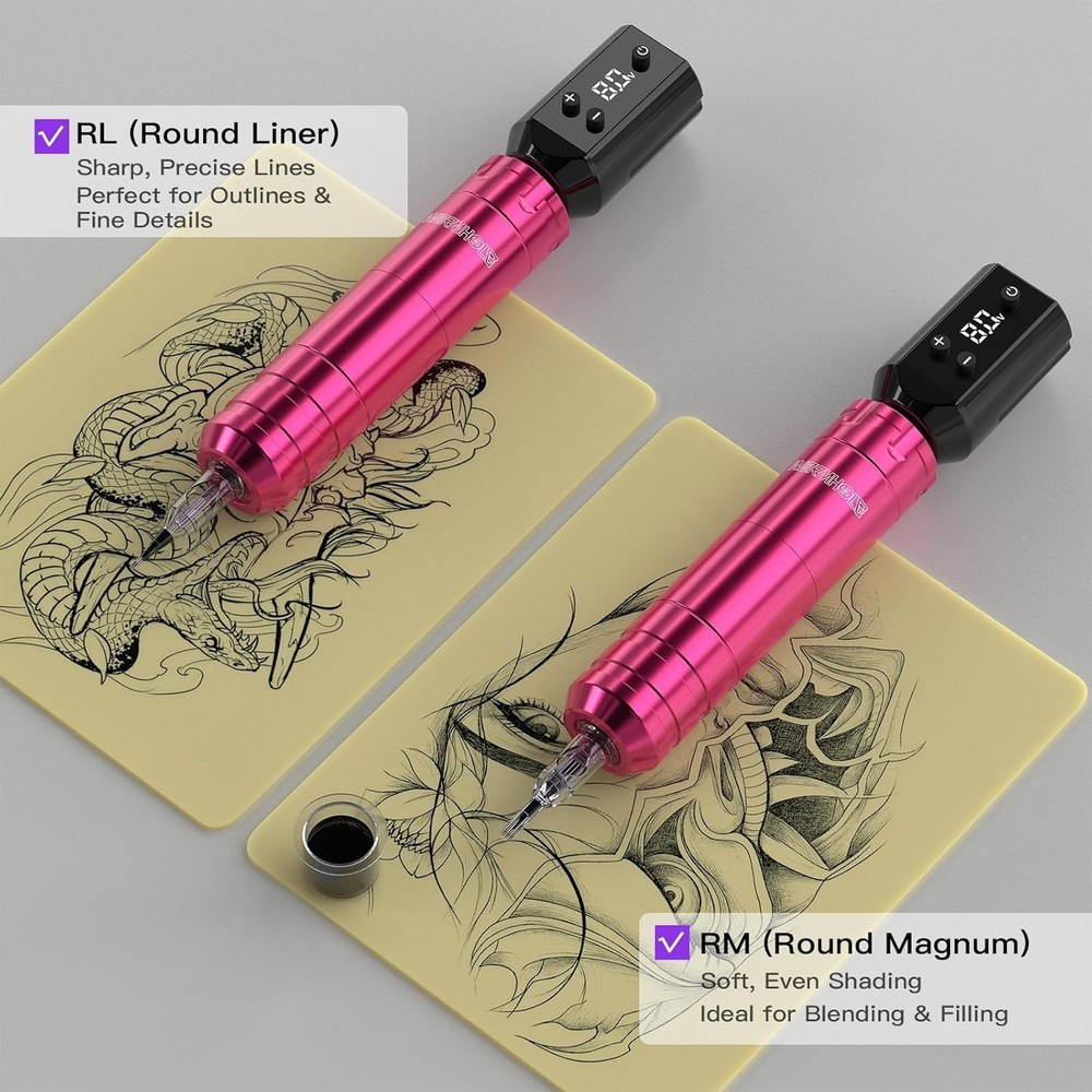 Wireless Pink Tattoo Kit - Complete Set for Beginners