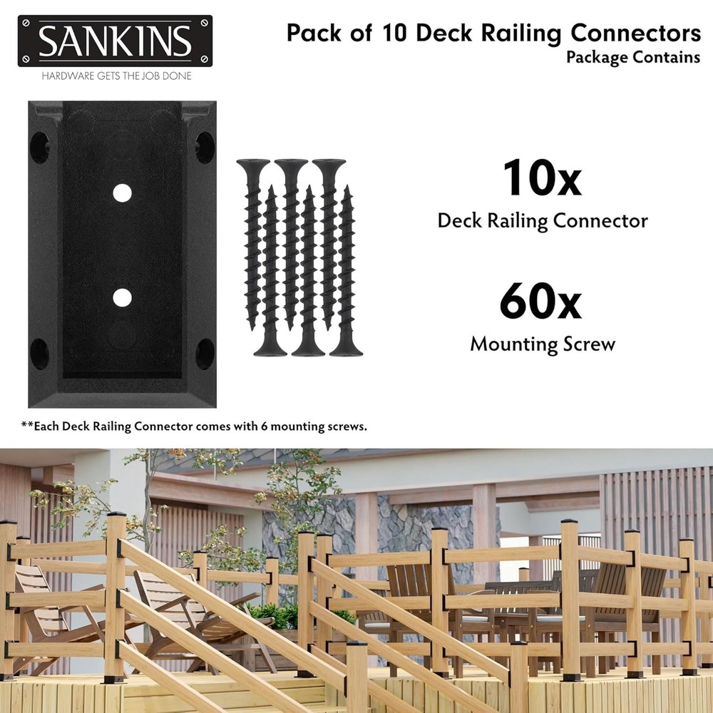 Customizable 10-Pack Black Deck Railing Brackets for 2x4 – Heavy-Duty Design