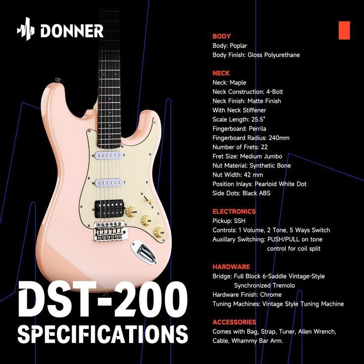 Donner Blossom Pink Electric Guitar DST-200 Single Coil Split Solid Body Kit