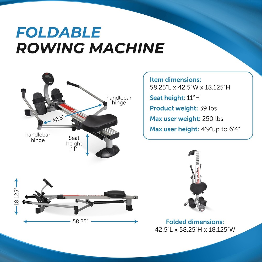 Stamina BodyTrac Glider Hydraulic Rowing Machine with Smart Workout App - Row...