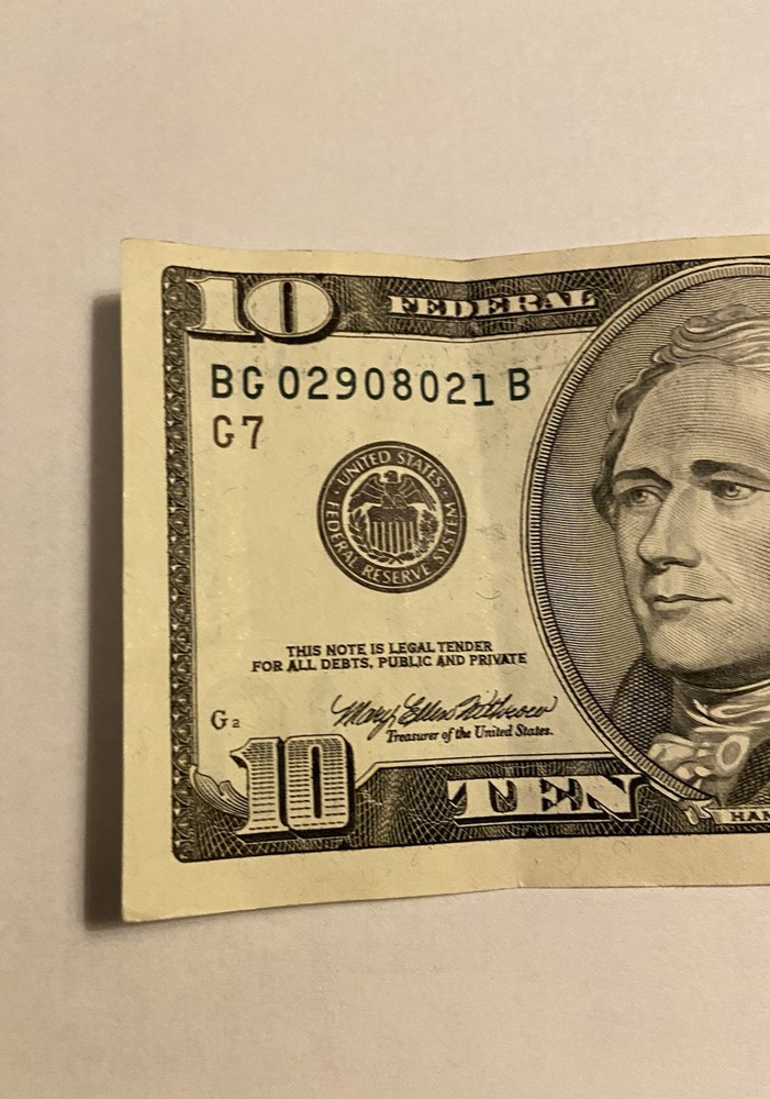 $10 Dollar Bill 1999 ink Error and Misalignment Error