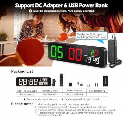 15.2" Digital Scoreboard Clock with Countdown Timer, Variable LED Color,