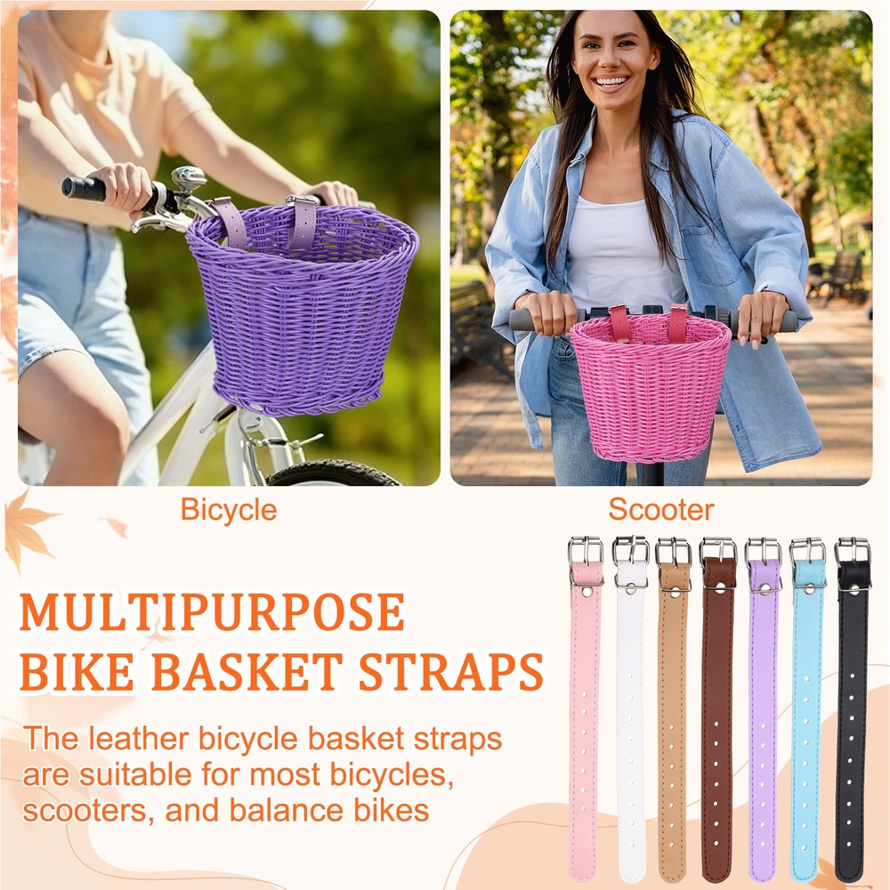 2 Pcs Adjustable Leather Bicycle Basket Strap, Pink