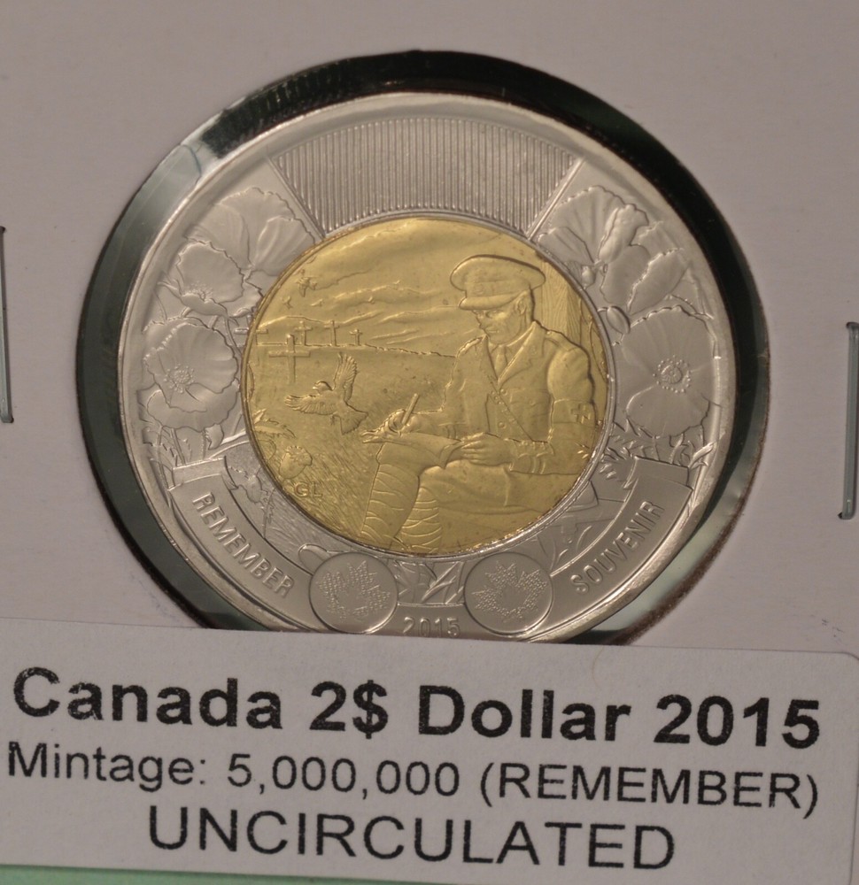 2015 Canada 2$ Dollar -  In Flanders Fields - UNCIRCULATED from Mint Roll 🇨🇦