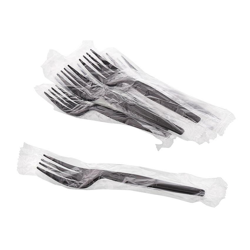 Individually Wrapped Black Heavy Weight Plastic Fork + Knife Set