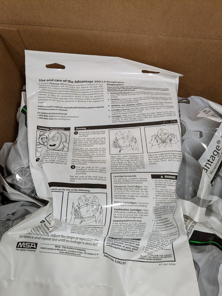 (35) MSA Advantage 200LS Half-Mask Respirator Facepiece Single Strap Size Small