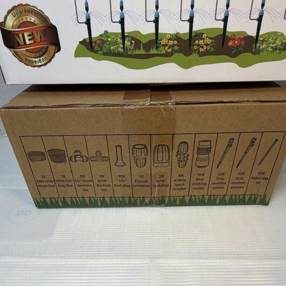 Complete Drip Irrigation Kit Quick Connector Adjustable Flow 28 Emitters Garden