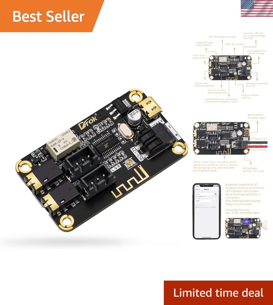 Compact 12V Bluetooth 4.2 Receiver Module - Perfect for DIY Audio Projects