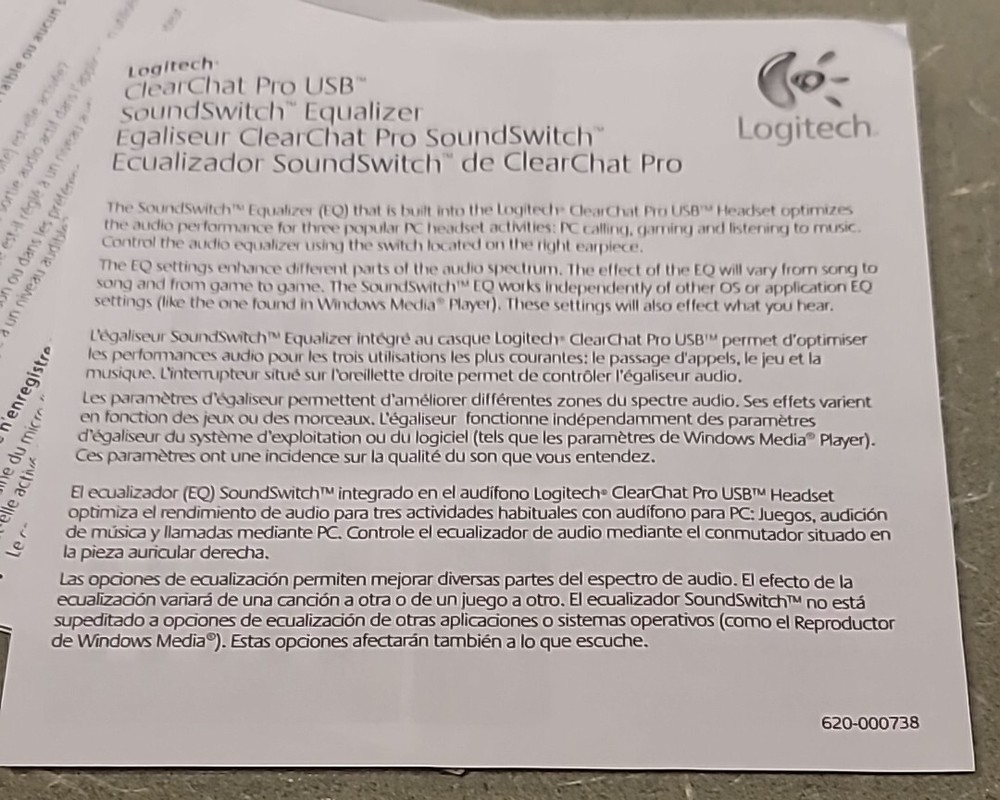 Logitech ClearChat Pro USB Manual Only