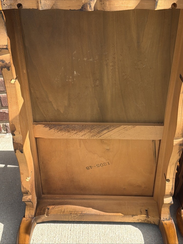 PAIR Step-Back Tooled Leather Top ANTIQUE Side End Tables