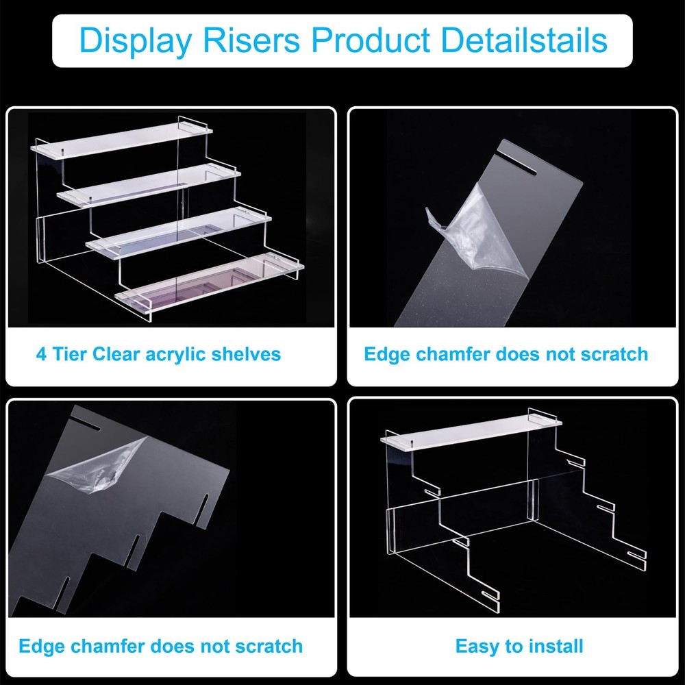 HENABLE 4 Tier Acrylic Display Risers, Perfume Organizer Stand, Transparency