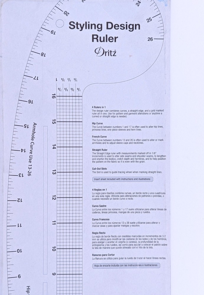 Dritz Styling Design Ruler, Multiple Use: Straight/Curved/Slots, NEW