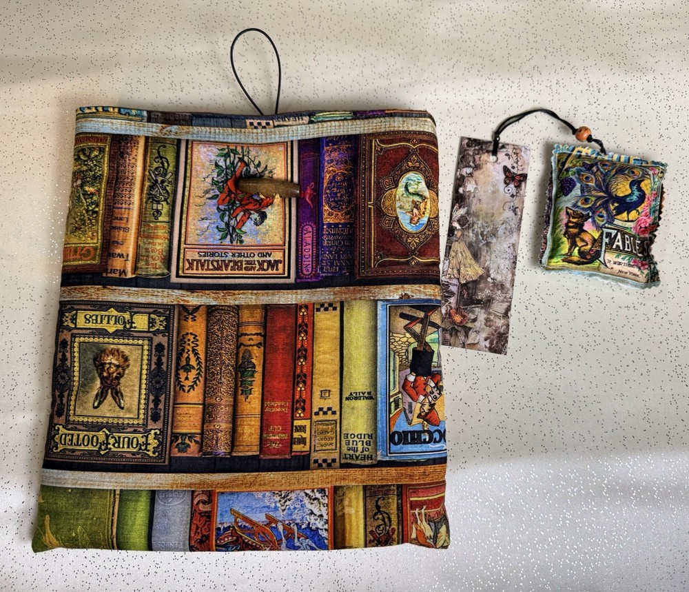 Handmade Fabric book cover with button closure With Bookmark Size Large