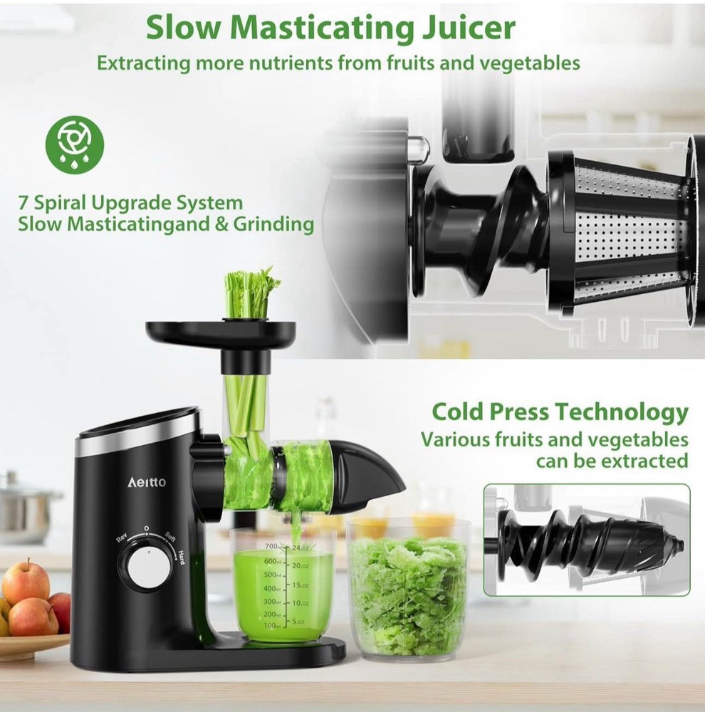 Aeitto 2-Speed Masticating Juicer, Juicer Machine with Reverse Function