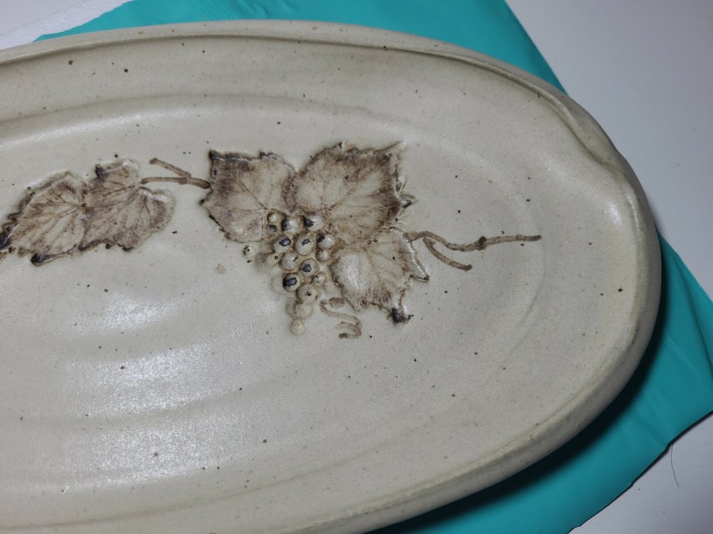 Handmade Long Dish Pressed Grape Vines Red Clay