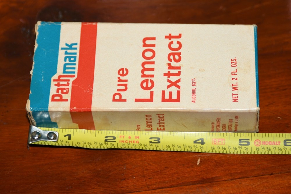 Vintage Pathmark Pure Lemon Extract Bottle & Box Kitchen Retro 2 oz.
