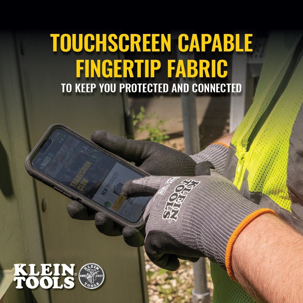 Klein Tools 60589 Knit Dipped Gloves, Cut Level A4, Touchscreen, Large, 2-Pair