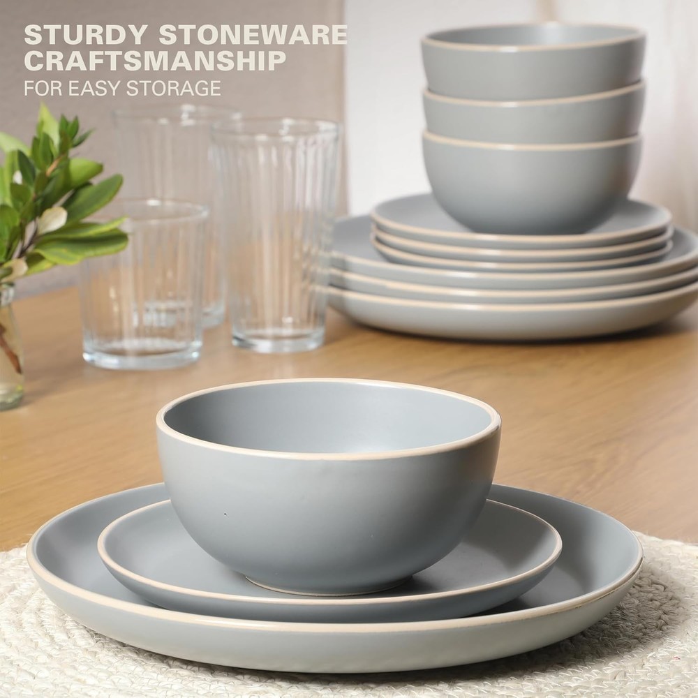 Rockaway 12-Piece Stoneware Dinnerware Set Matte Finish Service 4 Modern Ceramic