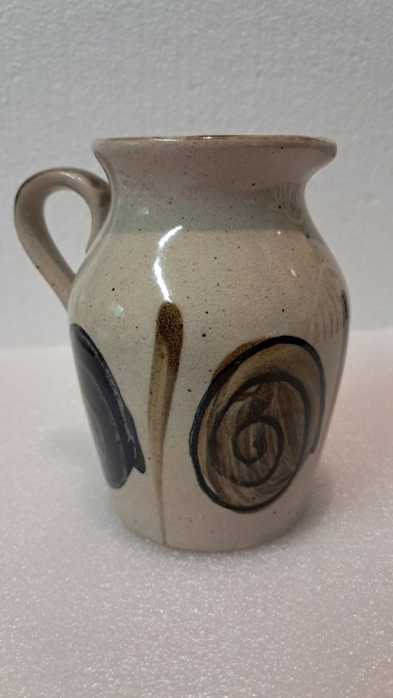 Vintage Handpainted Small Stoneware Pitcher With Handle