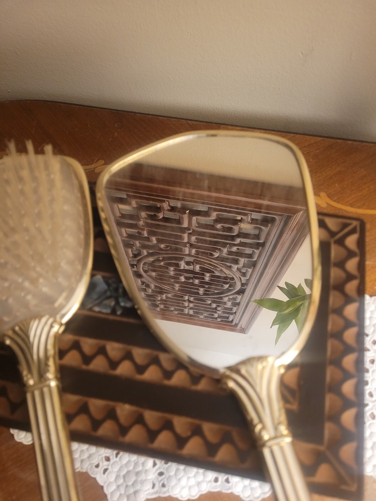 Vintage Victorian Style Hand Mirror & Brush