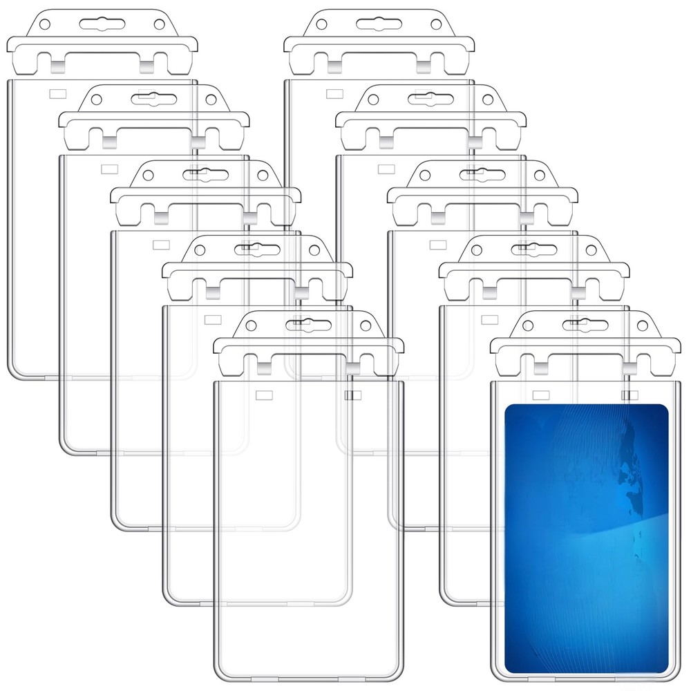 Tinlade 100 Pack Permanent Locking Hard Plastic Badge Holder Vertical Clear
