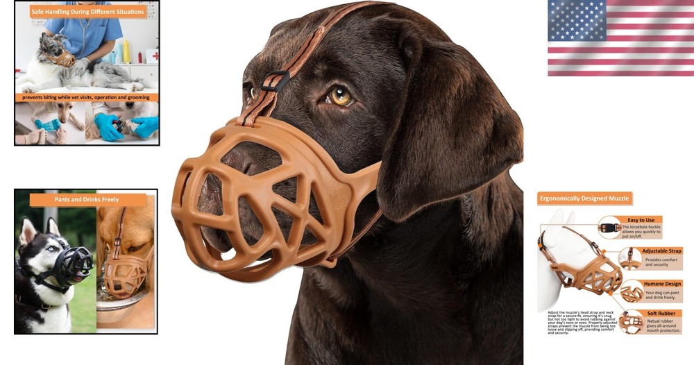 Secure XL Dog Muzzle for Reactive Dogs, Brown