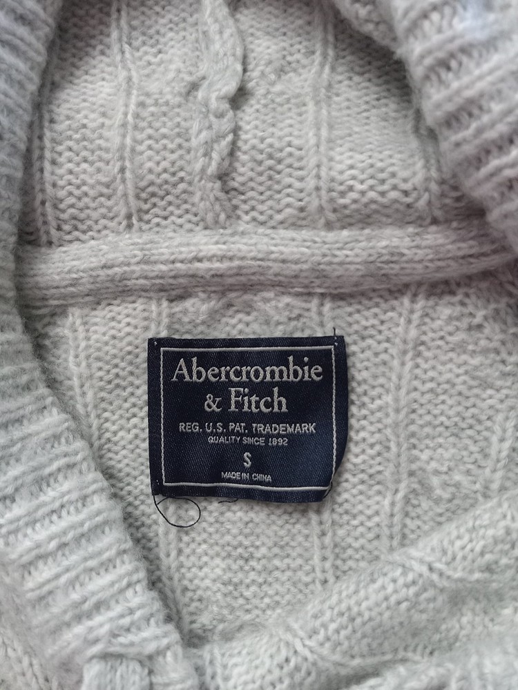Abercrombie & Fitch Gray Cable Sweater Pullover Hoodie Wool Blend Size Small