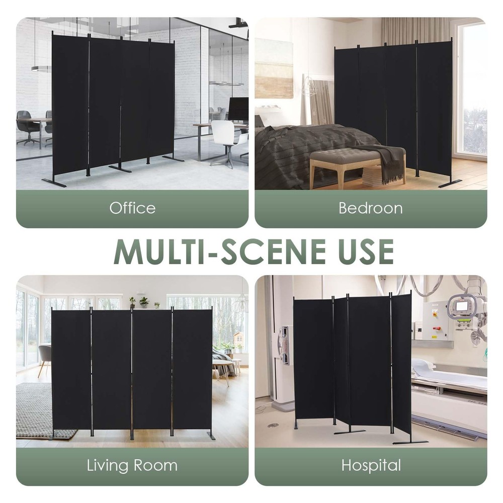 RANTILA 4 Panel Room Divider, 6 FT Folding Privacy 22" - 4 Panel, Black