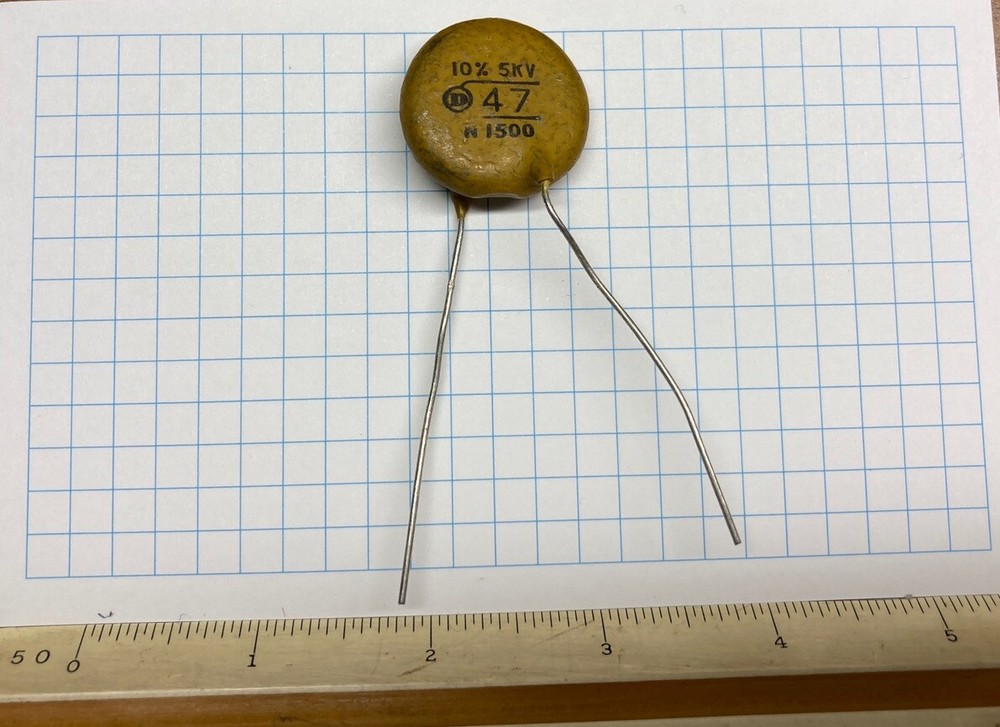 Capacitor 47 pF 5,000 (5K)vdc Dearborn ceramic disk (25 pieces)