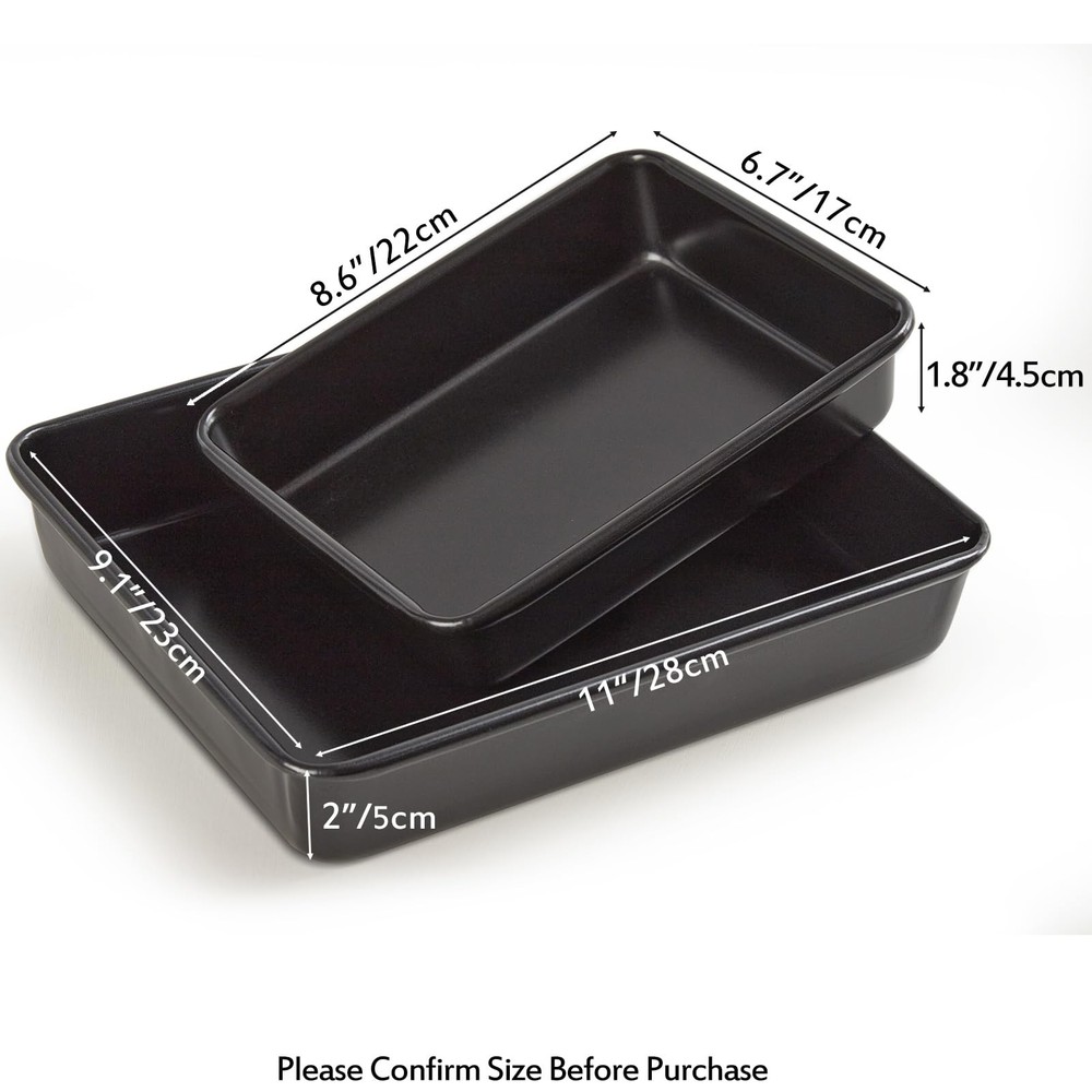 Heavy Roasting Pan Set 2 PCS 11/8.6 inch Nonstick Rectangular Deep Pans