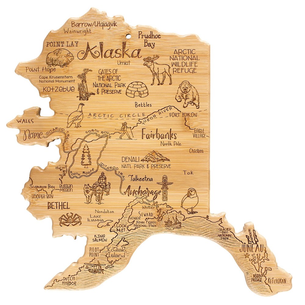 Best Totally Bamboo Destination Alaska State Shaped Serving and Cutting Board