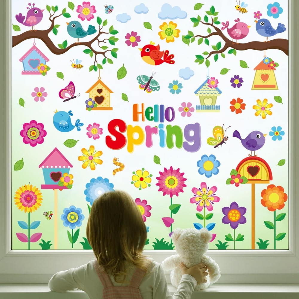 Vibrant Spring & Summer Window Clings - 9 Sheets 127PCS Classroom