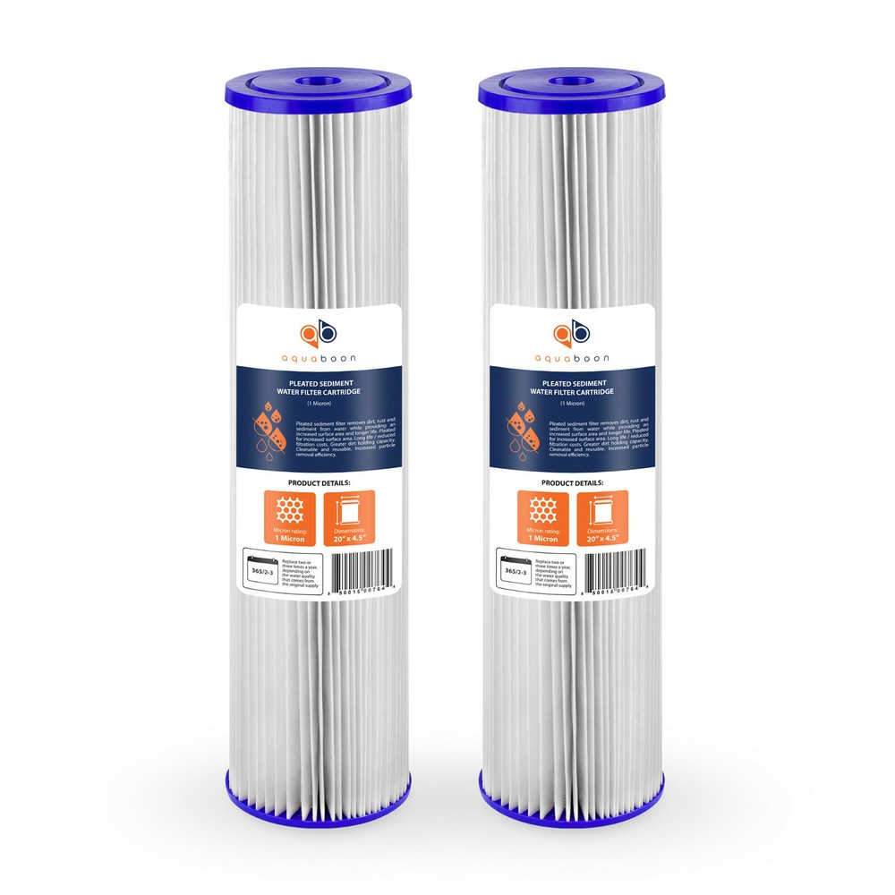 2PK of Big Blue 1µm Pleated Washable Sediment Water Filter 20"x4.5" by Aquaboon