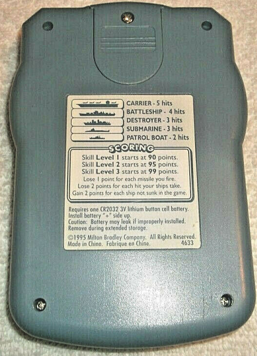 BATTLESHIP HAND HELD ELECTRONIC GAME GRAY BY MILTON BRADLEY 1995