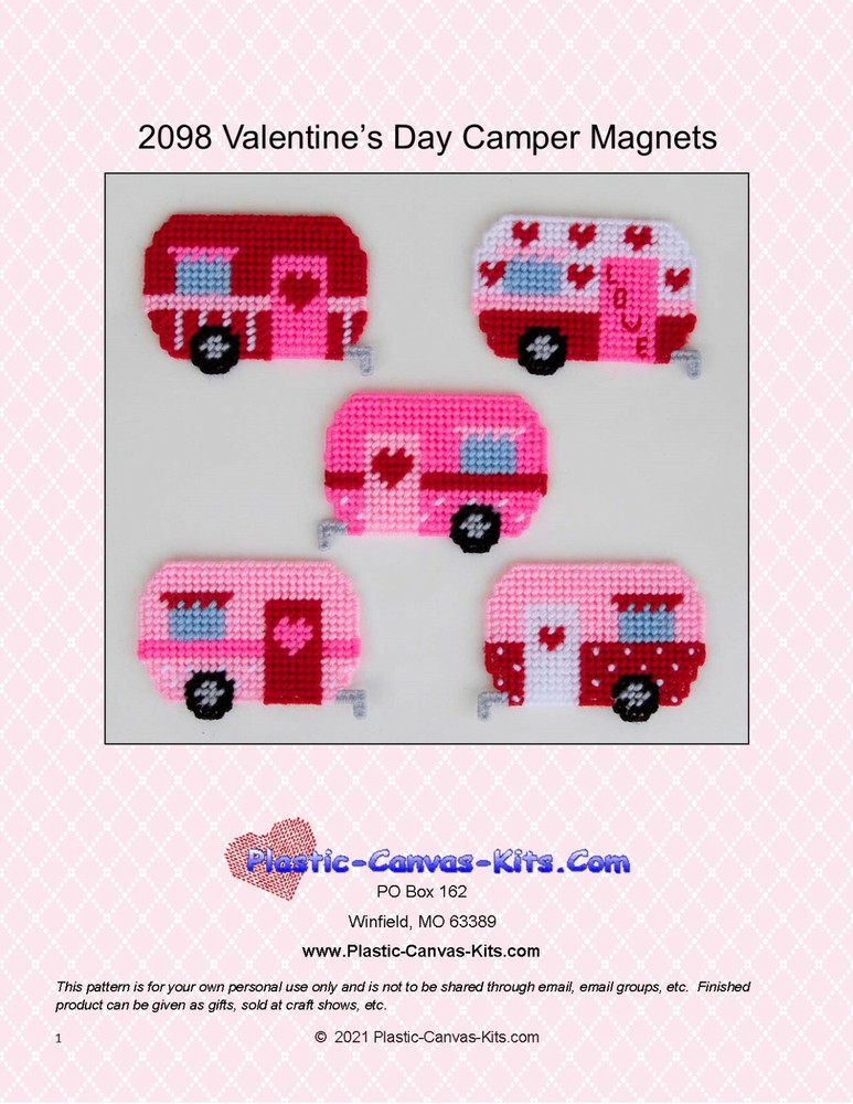 Valentine's Day Camper Magnets-Plastic Canvas Pattern or Kit