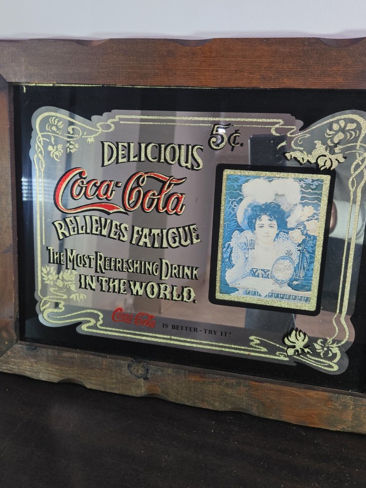 VINTAGE COCA COLA BAR MIRROR FRAMED IN WOOD