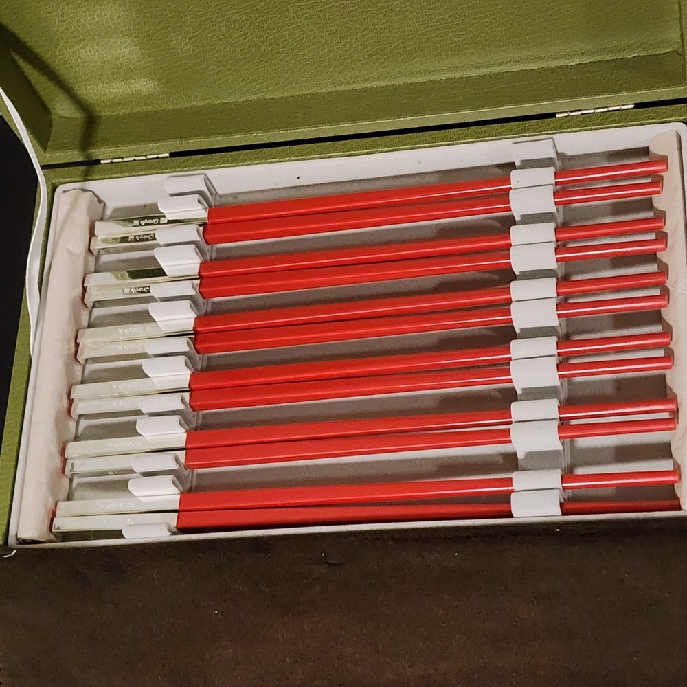 Christofle Silver-Plated Red Japanese Chopsticks 6 Set With Case Tableware