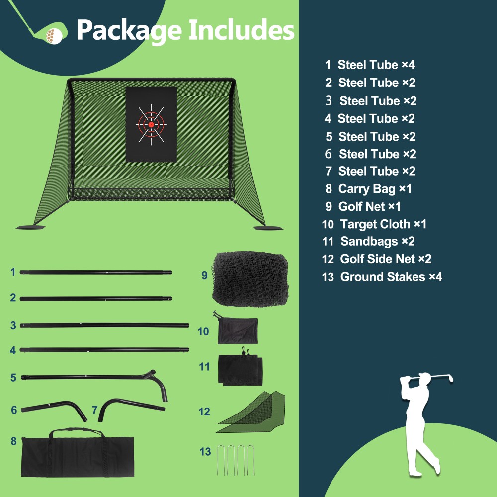 Golf Practice Net 10x7ft, Auto Ball Return Enclosure with Side Barriers Black