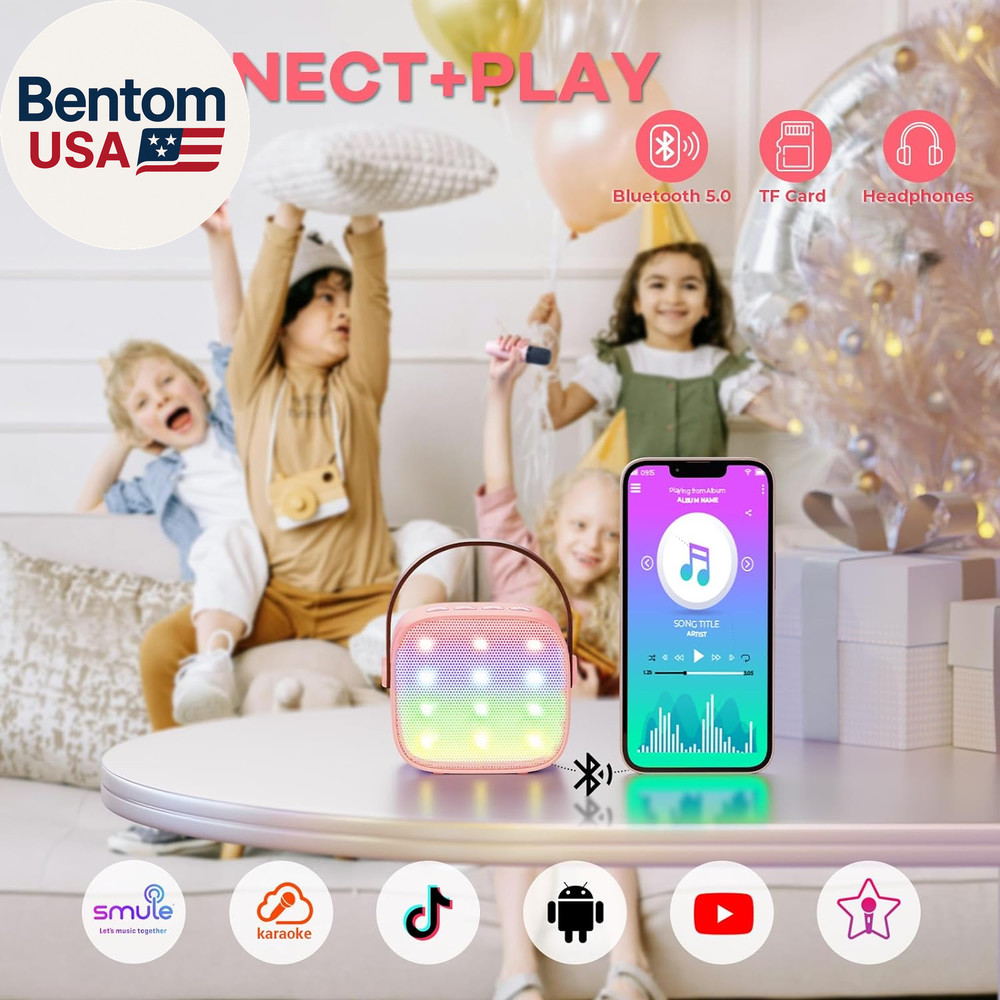 Mini Karaoke Machine for Kids Adults, Bluetooth Speaker with 2 Wireless Micropho