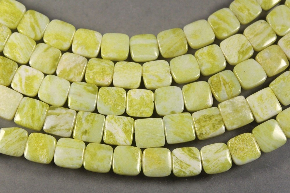 FRESH LEMON LIME 'JADE' AGATE 12MM SQUARE BEADS 16" STRAND