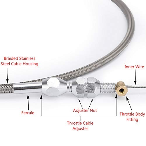 36" Stainless Braided LS Throttle Cable Kit Adjustable Accelerator Cable