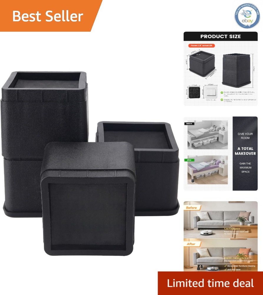 Heavy Duty Bed Risers - Adjustable 3/6 Inch Set for Under-Bed Storage - 4 Pack