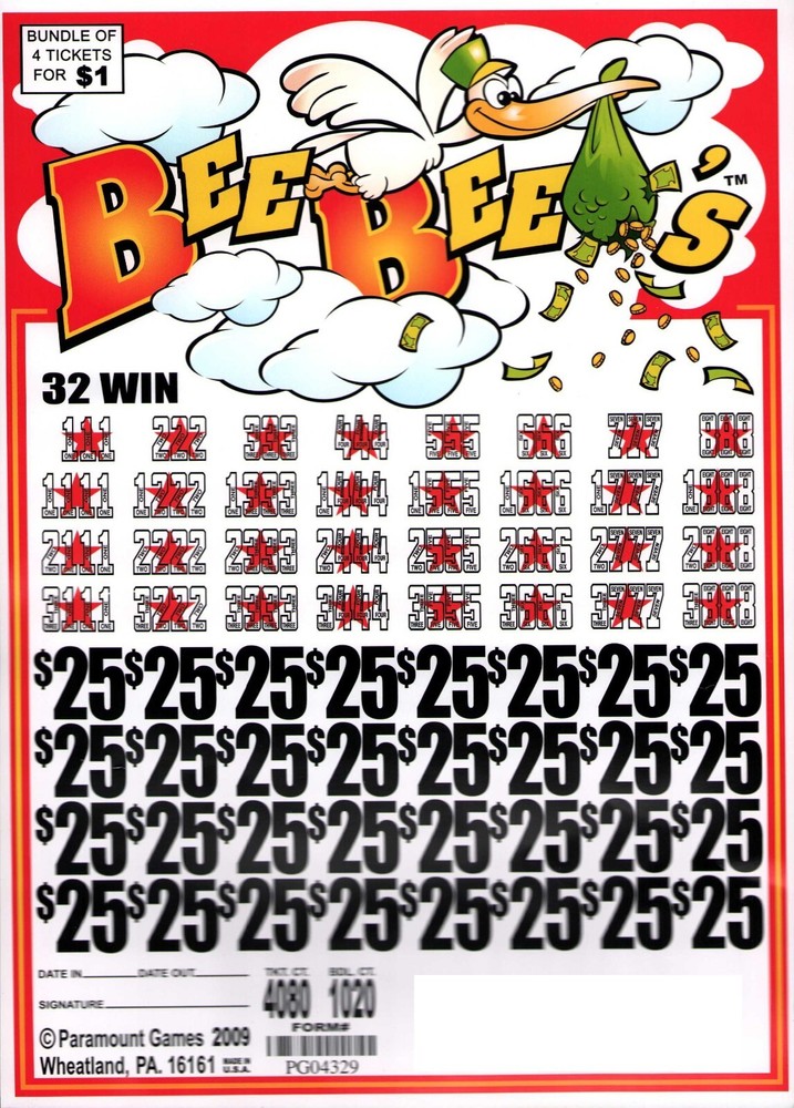 Pull Tab - Jar - Tickets Game - Bee Bee's $25
