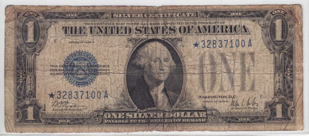 1928B $1 Silver Certificate STAR Note Funny Back FR#1602* *32837100A