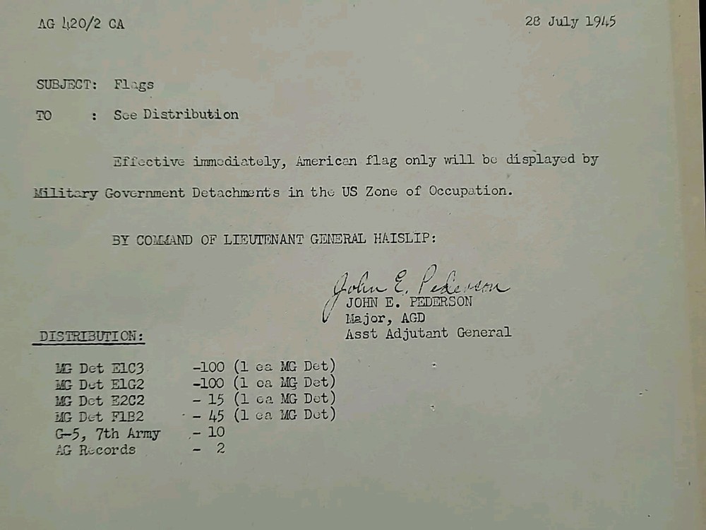 1945 German WWII US Army War Military Document Display US Flags Occupied Germany