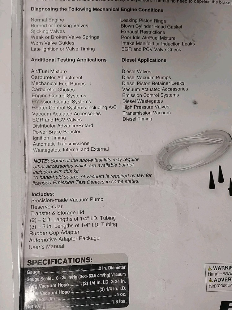 PERFORMANCE TOOL W87032 AUTO DIAGNOSTIC VACUUM PUMP & BLEEDER KIT