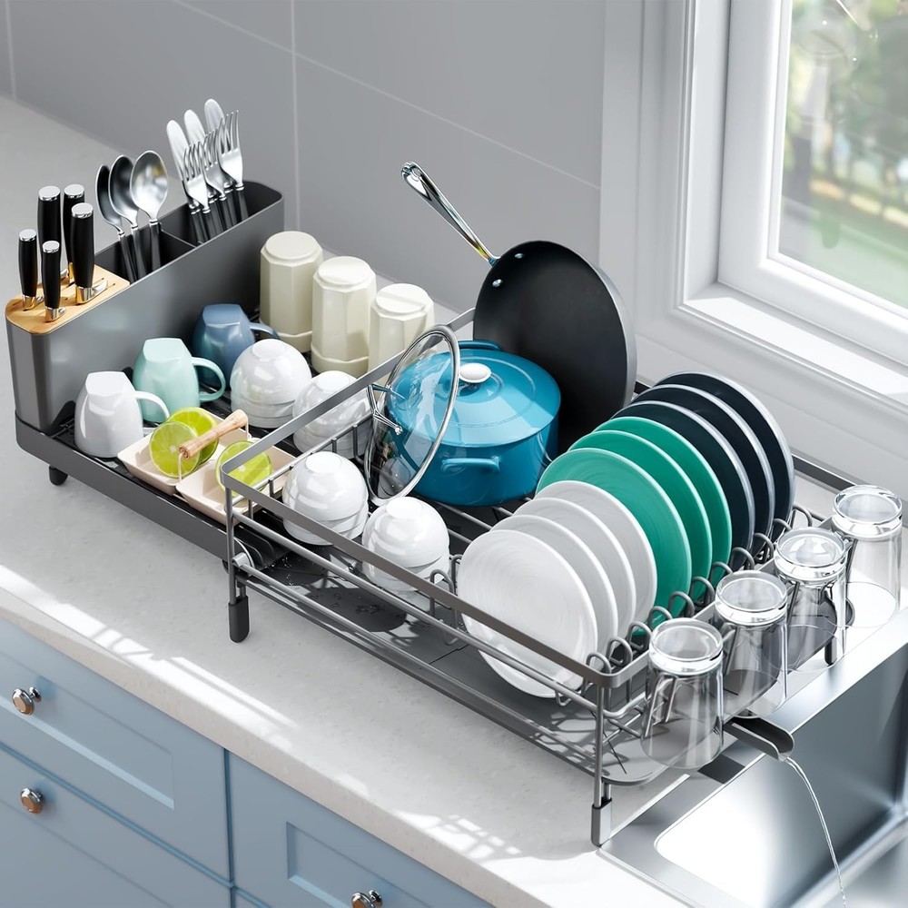 Large Dish Drying Rack Expandable Dish Racks Kitchen Counter Multifunctional